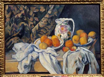 Stilleben på gardinet. Maleri af Paul Cezanne (1839-1906)