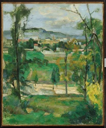 Landsby bag træer, Île-de-France, ca. 1879