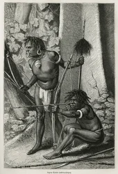 Portrætter af to papøse Karoner, antropofager, gravering af E.Mesples, for at illustrere rejsen til New Guinee af Achille Raffray, betroet en videnskabelig mission af Ministeriet for Offentlig Undervisning, i 1876-1877, offentliggjort i tour du monde, unde