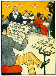 Reklameplakat for et trykkeri, der forestiller en barscene