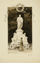 En elegant dame ved statuen af Goethe, 1888