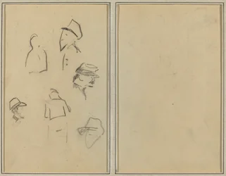 Fire hoveder og to figurer [verso]