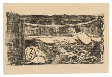 Interiør af en Tahitisk hytte, fra Suite of Late Wood-Block Prints