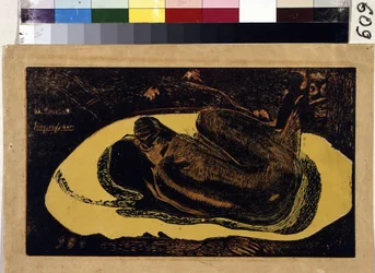 Manao Tupapau (De dødes ånd holder vagt). Gravering af Paul Gauguin (1848-1903)