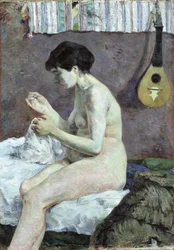 Studie af en nøgen Suzanne, der syr