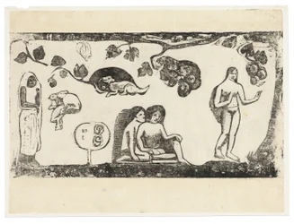 Kvinder, dyr og løv, fra Suite of Late Wood-Block Prints