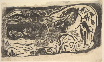 Træsnit med hornet hoved, 1898-99.