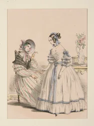 NOVEMBER 1838. Gedehårstørklædekjole med perlestriber;
