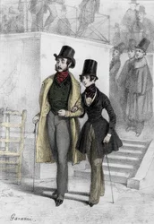 Portræt af forfatteren George Sand (1804-1876) Aurore Dupin, Baronne Dudevant, student i Paris, klædt på drengen Tegning af Paul Gavarni (1804-1866)