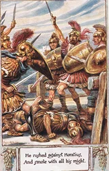 Han skyndte sig mod Horatius og slog ham med al sin magt, illustration fra 