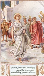 Hjem gik hun, på vej fra skole eller drømte om skam eller skade, illustration fra 