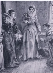 Dronning Mary Elizabeth og Courtenay Jeg vil besvare det spørgsmål, råbte Mary, der smed Arras til side, illustration fra The Worlds Library of Best Books, ca. 1940