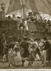 Scene ved Darien-ekspeditionens afgang fra Leith, illustration fra 