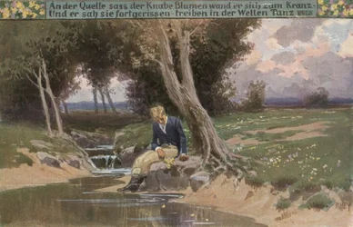 Ved kilden sad drengen / Blomster viklede han til en krans (...)