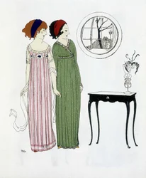 Skabelsen af ​​Paul Poiret tegnet fra "" Les Dresses de Paul Poiret", tegning af Paul Iribe. 1908