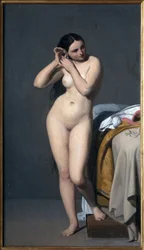 Naked har konsollen. Maleri af Paul Jourdy (1805-1856), olie på lærred. fransk kunst