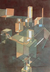 Italiensk by af Paul Klee (1879-1940), akvarel på Ingres-papir, 34x23 cm