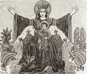 Et gammelt banner fra byen Strasbourg i Frankrig. Det viser billedet af Vor Frue, som byen blev indviet til i det 13. århundrede. Banneret blev ødelagt i 1870 under et bombardement.