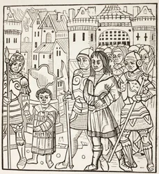 Louis, Louis Ix af Frankrig, og hans to brødre, Alphonse og Charles, bliver taget til fange af saracenerne efter slaget ved Fariskur i april 1250 under det syvende korstog.