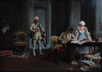 Le Billet de Logement. Olie på plade, signeret og dateret P Jazet 1879