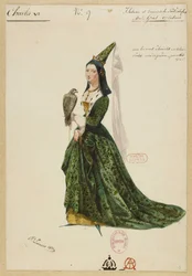 Isabella af Bayern. Kostumedesign til operaen Charles VI af Fromental Halévy, 1843.