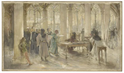 Skitse til retssalen i handelsretten i Paris: Le livre des métiers, ca. 1891 (blyant, olie på lærred)
