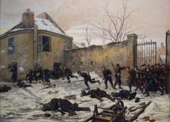 Angreb på et slot af mobile vagter i 1870, slutningen af det 19. århundrede (olie på lærred)