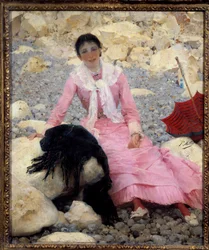 Portræt af Fernande Mathey (1857-1941) på stranden Maleri af Paul Mathey (1844-1929) 1800-tallet søn. 0,55x0,46 m Paris, musee d