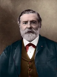 Portræt af Etienne-Jules Marey (1830-1904); engelsk videnskabsmand og kronofotograf; opfinder af sphygmograph og en pioner inden for fotografi og film. Foto af Nadar, Paul (1856-1939). Digital farvelægning.
