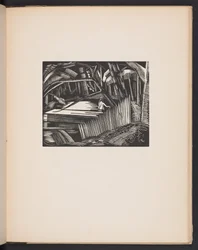 Dark Lake, illustration fra "Places. 7 tryk gengivet fra træblokke designet og graveret af Paul Nash, med illustrationer i prosa". London, William Heinemann, slutpapir