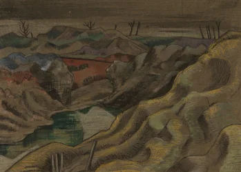 Landskabet: Hill 60, ca. 1917 (blæk og akvarel på papir)