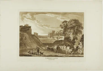 Cardiff Castle fra vest, planche to fra Twelve Views in Wales