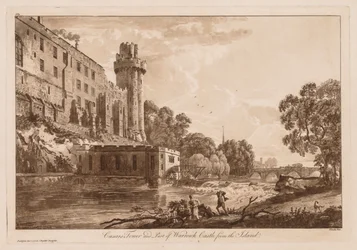 Udsigt over Warwick Castle: Caesars ejer og en del af Warwick Castle fra øen
