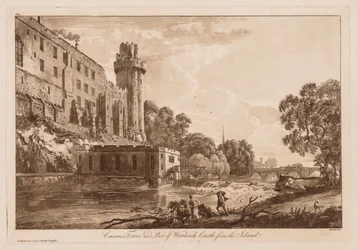 Udsigt over Warwick Castle: Caesars ower og en del af Warwick Castle fra øen, 1776.