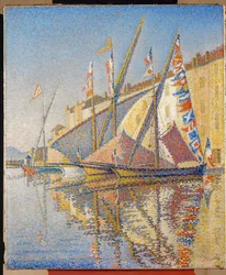 Havnen i St. Tropez, Frankrig (olie på lærred)