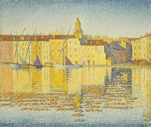 Havnens huse, Saint Tropez af Signac, Paul (1863-1935). Olie på lærred, størrelse: 46,5x55,3