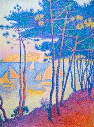 Sejlbåde og fyrretræer, ca. 1896 (olie på lærred)
