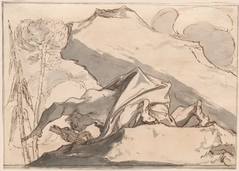 En ørkenermit, der tilbeder krucifikset