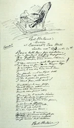 Digttegn af den franske digter Paul Verlaine (1844-1896) med skitse af repræsentanten under en oplæsning. 21/11/1893