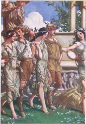 Juno, Ceres og Masken med nymferne og høstmanden, illustration fra The Tempest, 1908