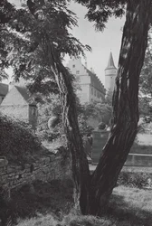 Tidligere biskopspalads og Nikolausturm, Ochsenfurt, Bayern (s/h-foto)