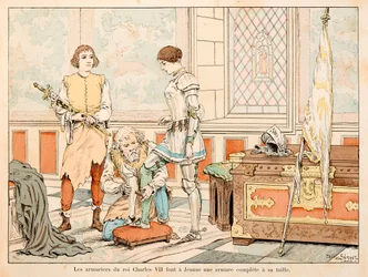 Illustration hentet fra bogen "" Joan of Arc "" af Theodore Cahu og illustreret af Paul De Semant (1855-1915): Kong Charles VII