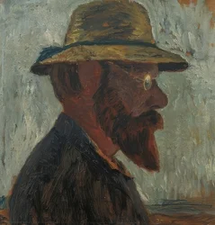 Otto Modersohn med stråhat i profil til højre. Omkring 1905