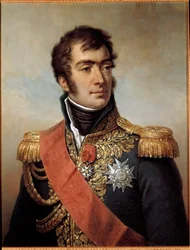 Portræt af Auguste Frederic Louis (Auguste-Frederic-Louis) af Viesse de Marmont, hertug af Raguse Marechal af imperiet i 1809 (1774-1852) - repræsenteret i uniform med plakette af Æreslegionen under restaureringen. Maleri af Paulin Jean-Baptiste