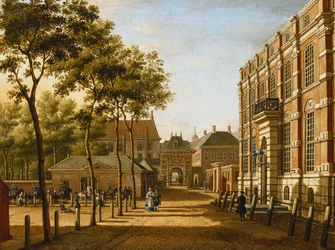 Haag: Mauritspoort og Binnenhof set på tværs af Plein, 1773