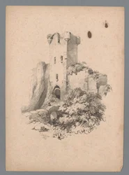Udsigt over et ødelagt tårn med port Landscape Studies af Paulus Lauters (serietitel) Nouvelle suite de 40 études de paysages af P. Lauters (serietitel)