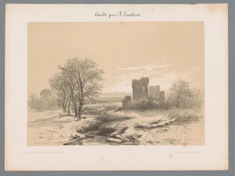 Landskab med ruin Studier af Paulus Lauters (serietitel) Etude af P. Lauters (serietitel på objekt)