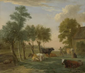 Køer på en eng nær en gård, 1653