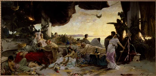 „Det romerske orgie“. Scene med udskejelser i det antikke Rom - 1883, mål 136 x 279 cm, Ruslands statslige frilandsmuseum for historie og arkitektur, Novgorods kreml, Novgorod