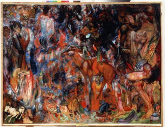 ""Composition au cavalier"" (Komposition med en rytter) Peinture de Pavel Nikolayevich Filonov (1883-1941) sd. Det russiske statsmuseum, Saint Petersbourg